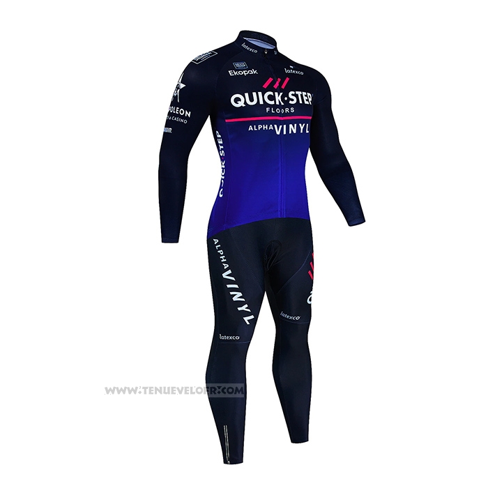 2023 Maillot Cyclisme Deceuninck Quick Step Noir Bleu Manches Longues et Cuissard